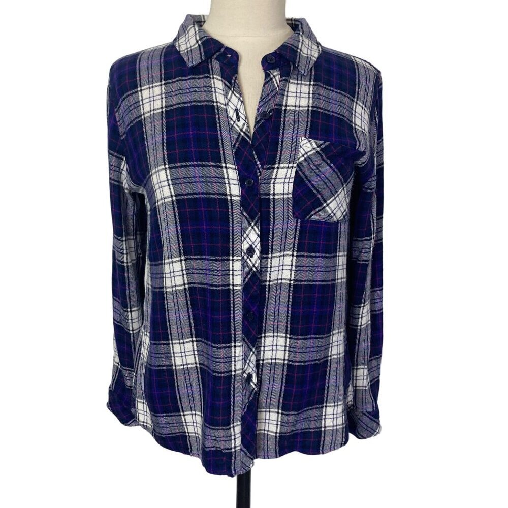 Rails Blue Plaid Charli Shirt Womens Medium Button Front Top